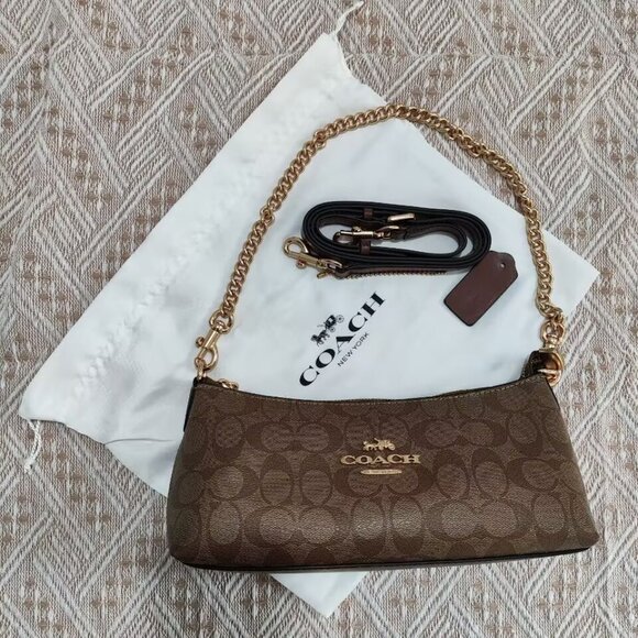 Coach Signature Canvas Chain Crossbody Bag Brown - Picture 9 of 9